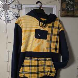 Nike Yellow and Navy Handmade Patchwork Hoodie